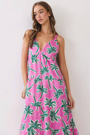 Pink & Green Tropical Maxi Dress