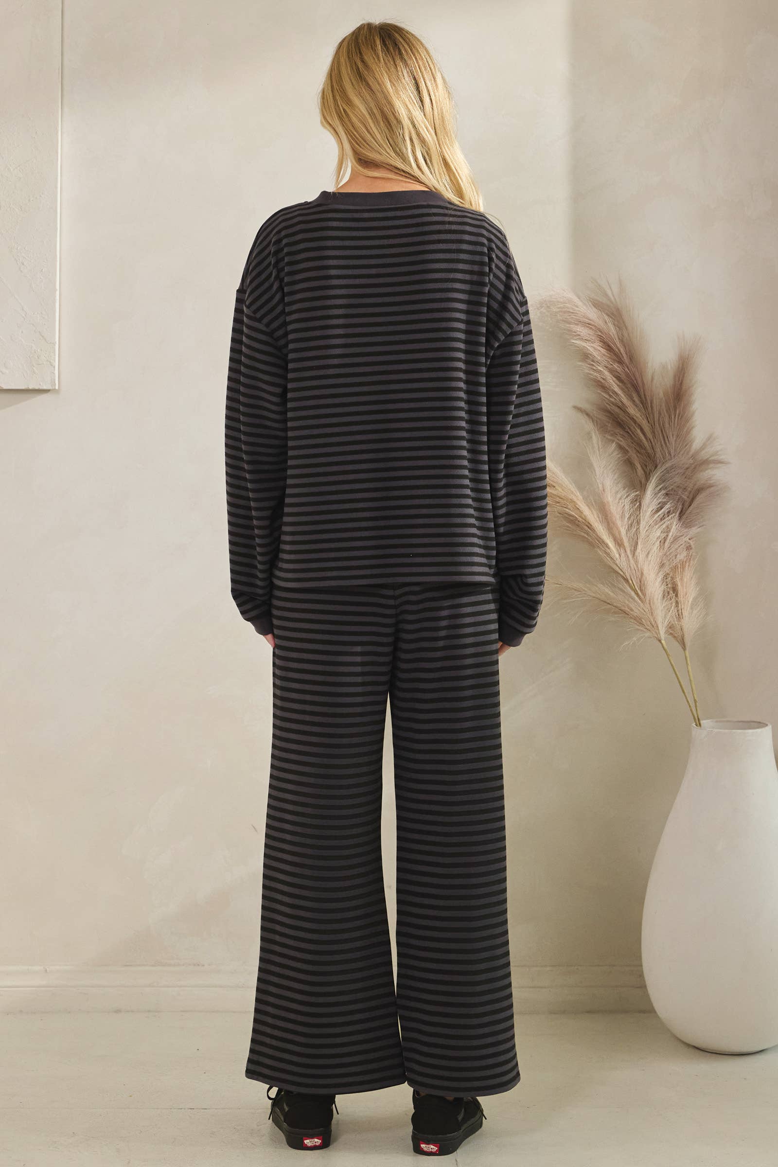 Striped Button Henley Brushed Lounge Set