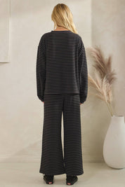 Striped Button Henley Brushed Lounge Set