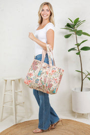 Tan Bird Reversible Quilted Tote Bag
