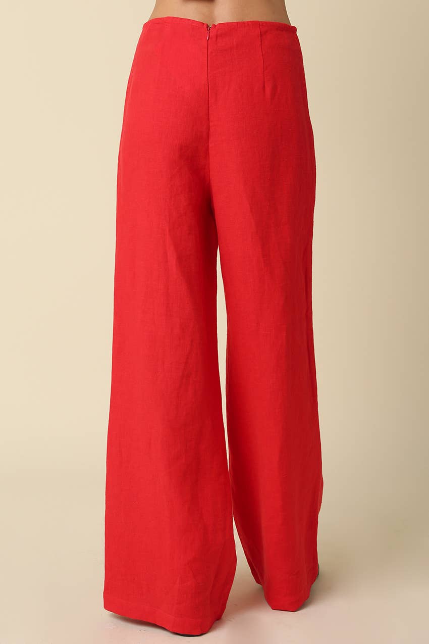 Red Wide Leg Linen Pants