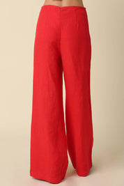 Red Wide Leg Linen Pants