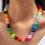 Multicolor Rainbow Marbled Bead Necklace