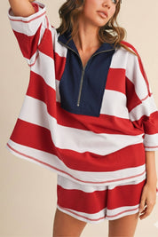 Red Striped Half Zip Set