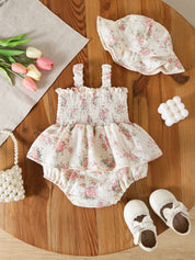 Muslin Summer Floral Smocked Romper & Hat