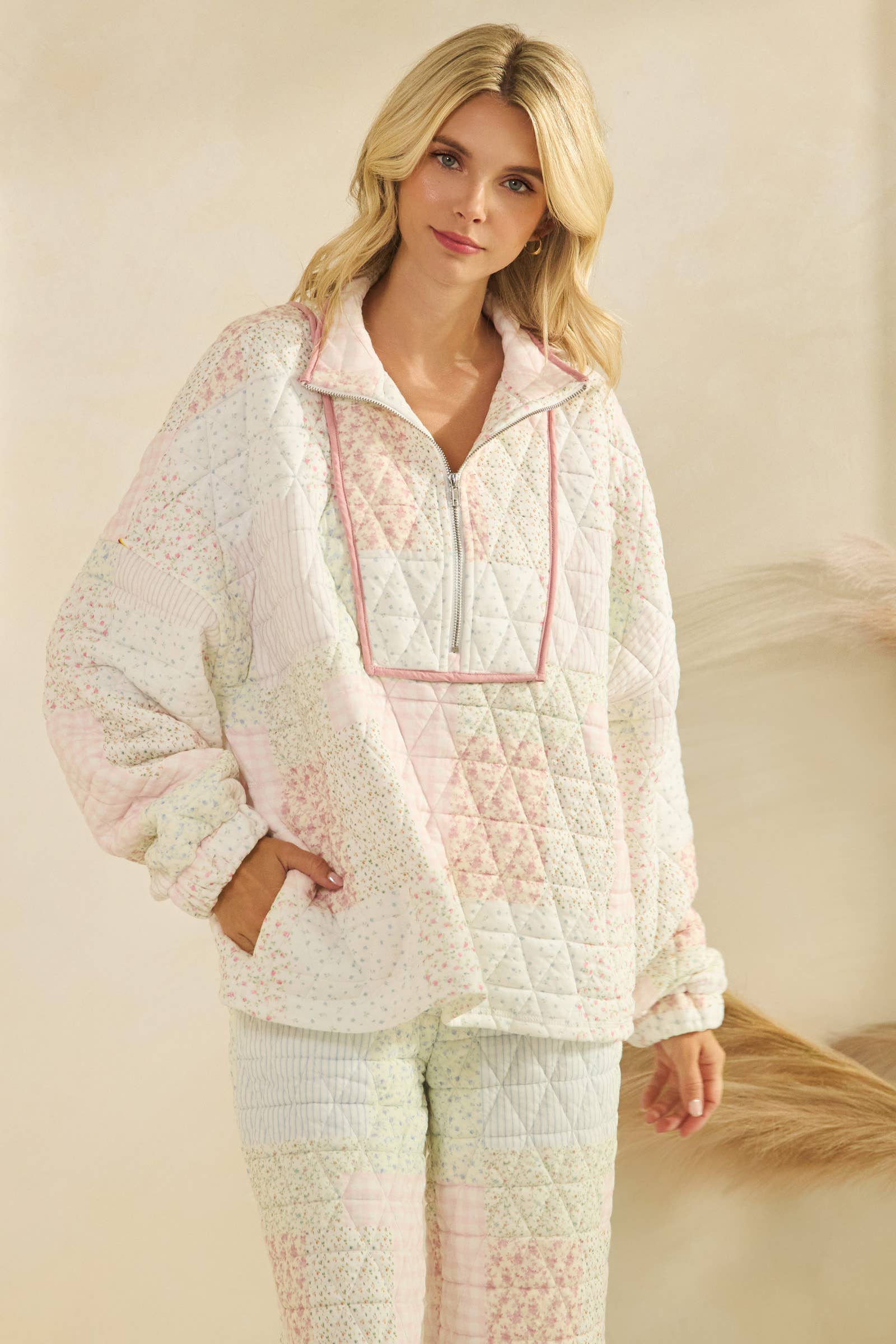 Floral Quilted Quarter Zip