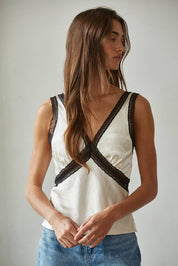 White Lace Trim Detail Sleeveless Top