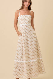Floral Eyelet Contrast Maxi Dress