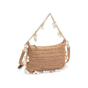 Seashell Straw Bag Evening Bag showing pearl embellishments