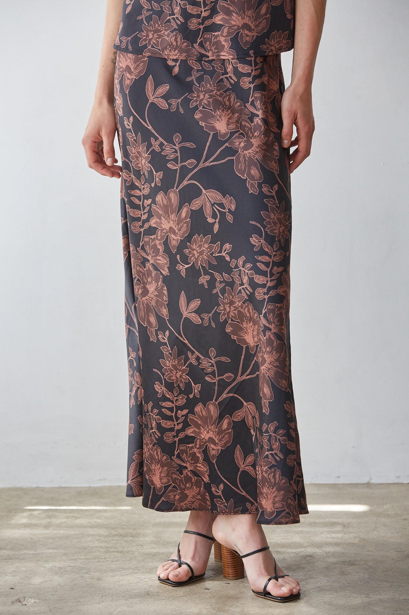 Floral Print Lace Tank & Maxi Skirt Set