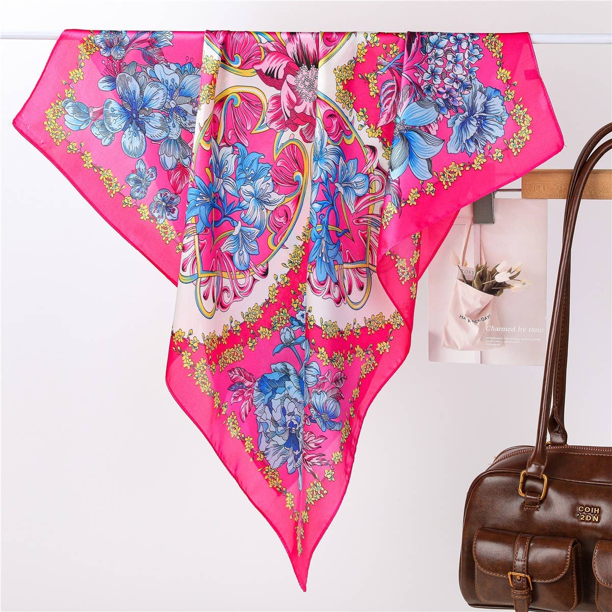 Vibrant Pink Floral Silk Scarf