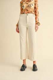 Cream High Waist Cropped Wide Leg Pants