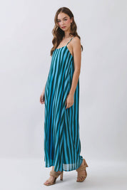 Blue Striped Scoop Neck Maxi Dress