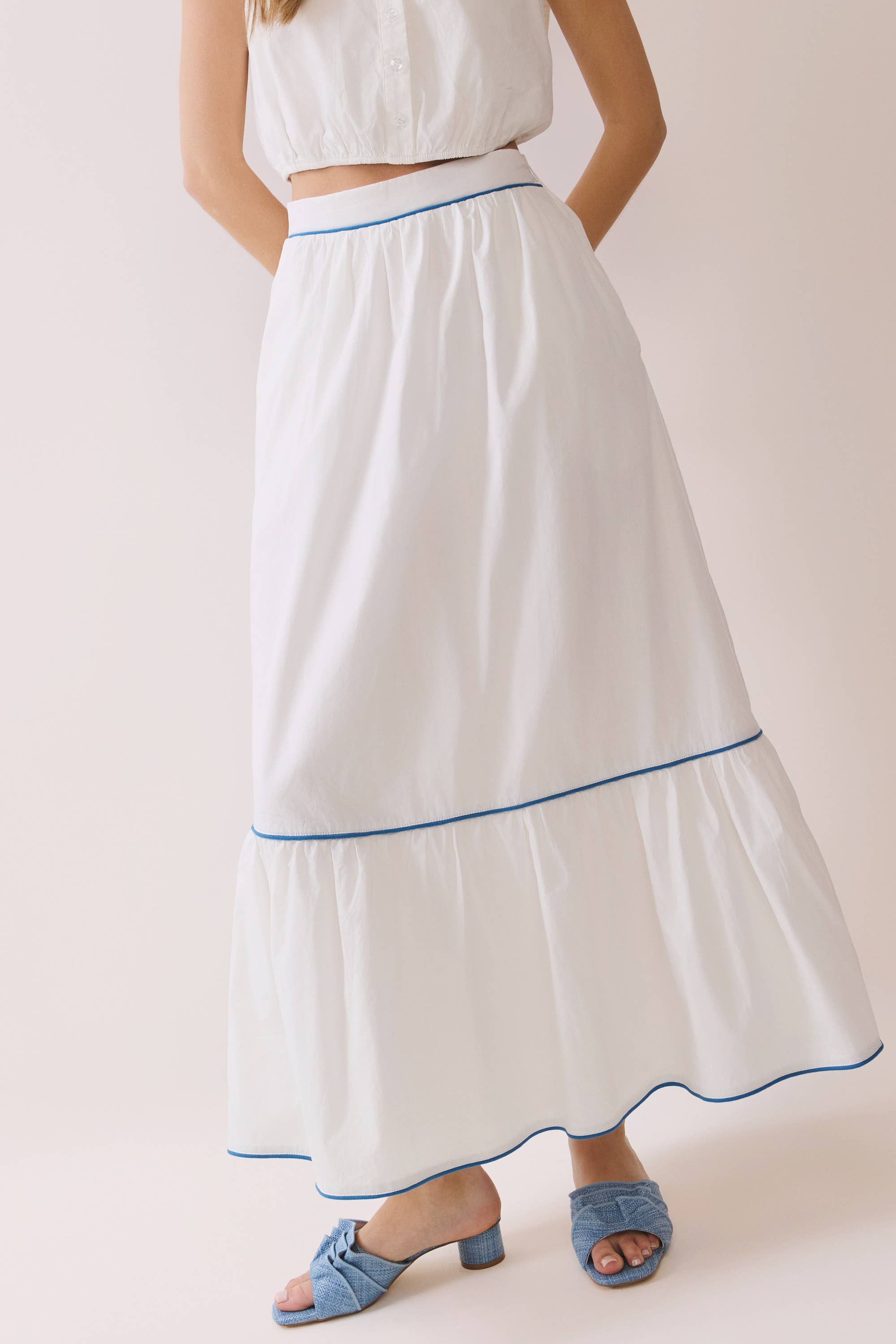 White & Blue Tiered Skirt