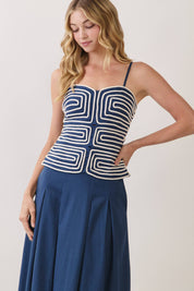 Navy Embroidered Corset Cami Top