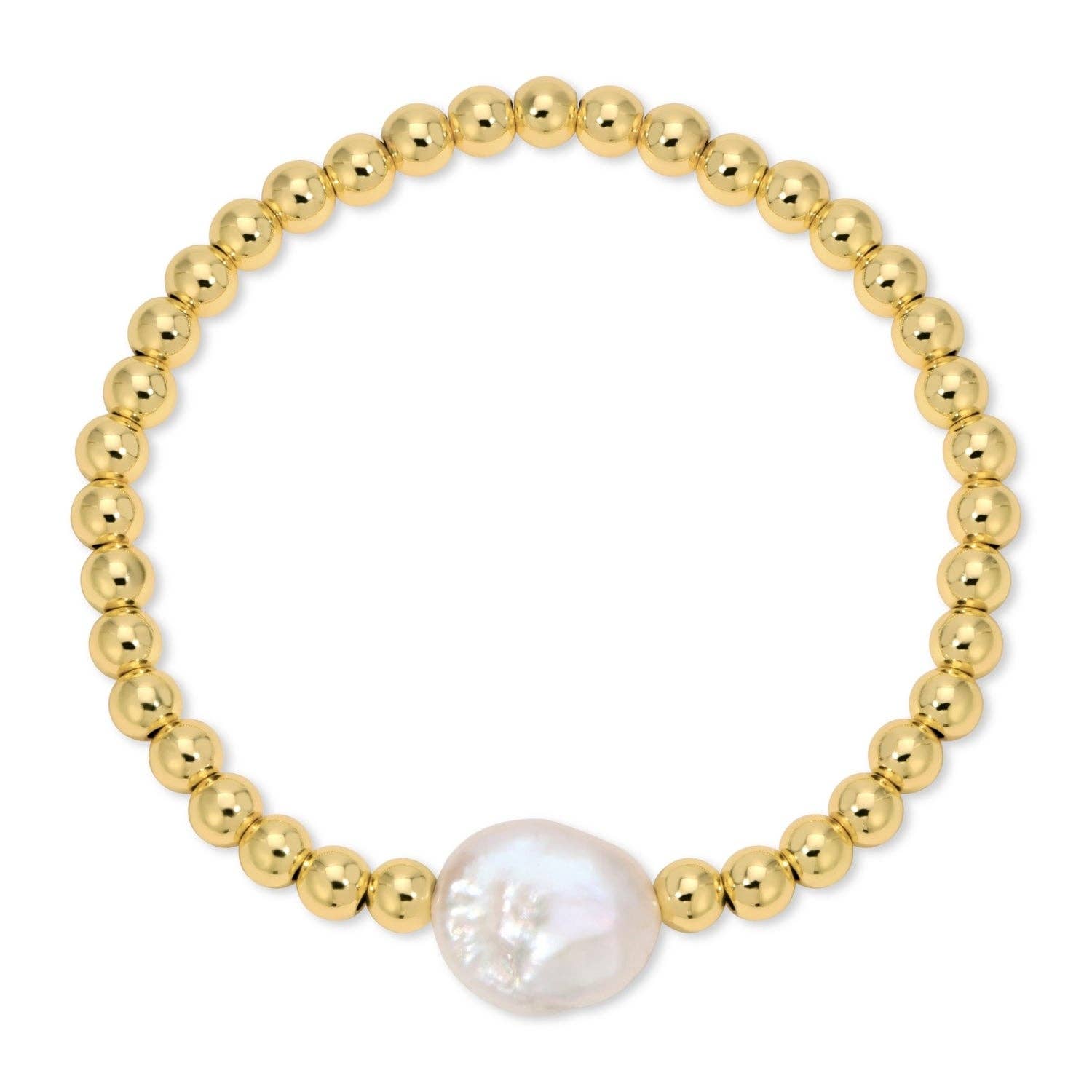 Beaded Bracelet With Baroque Pearl — stretch bracelet (approximately 6.5 inches) and 18k gold plated