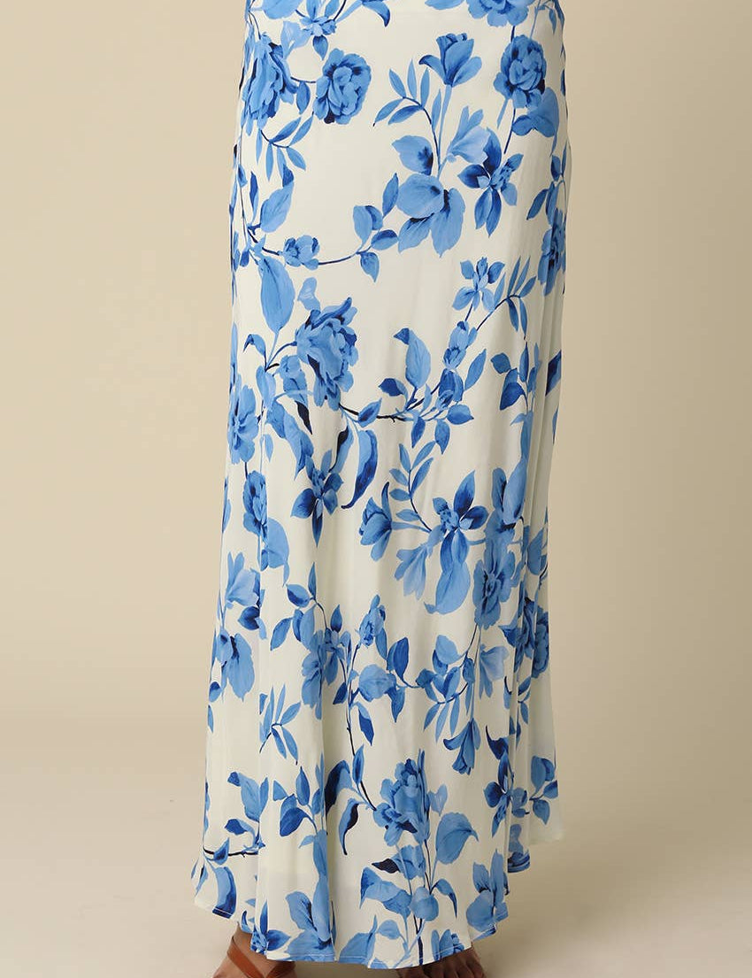 Blue Floral Flow Maxi Skirt