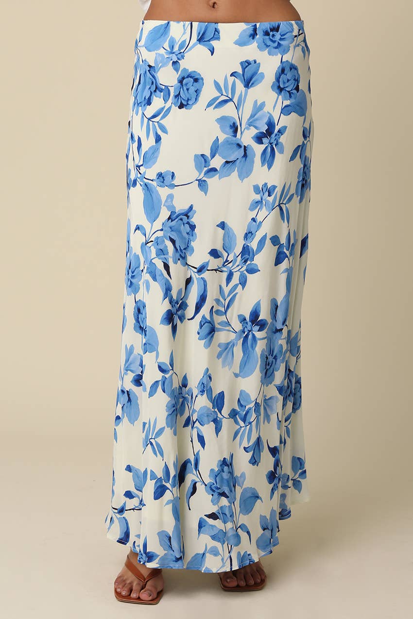 Blue Floral Flow Maxi Skirt
