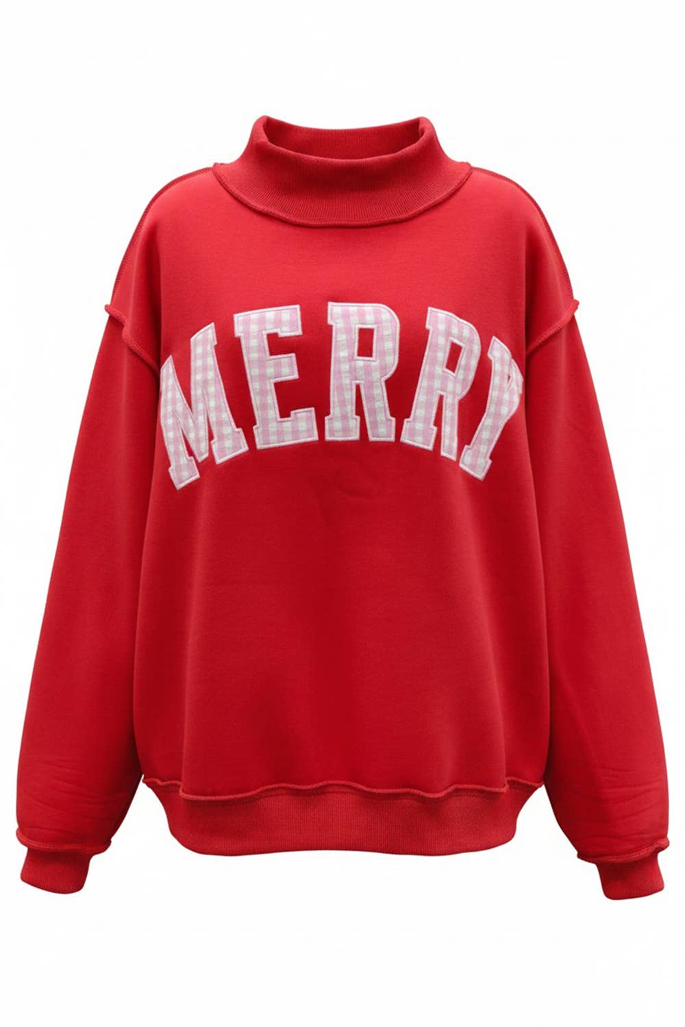 Pink Plaid 'MERRY' Embroidered Red Mockneck — 'MERRY' embroidered and mock-neck