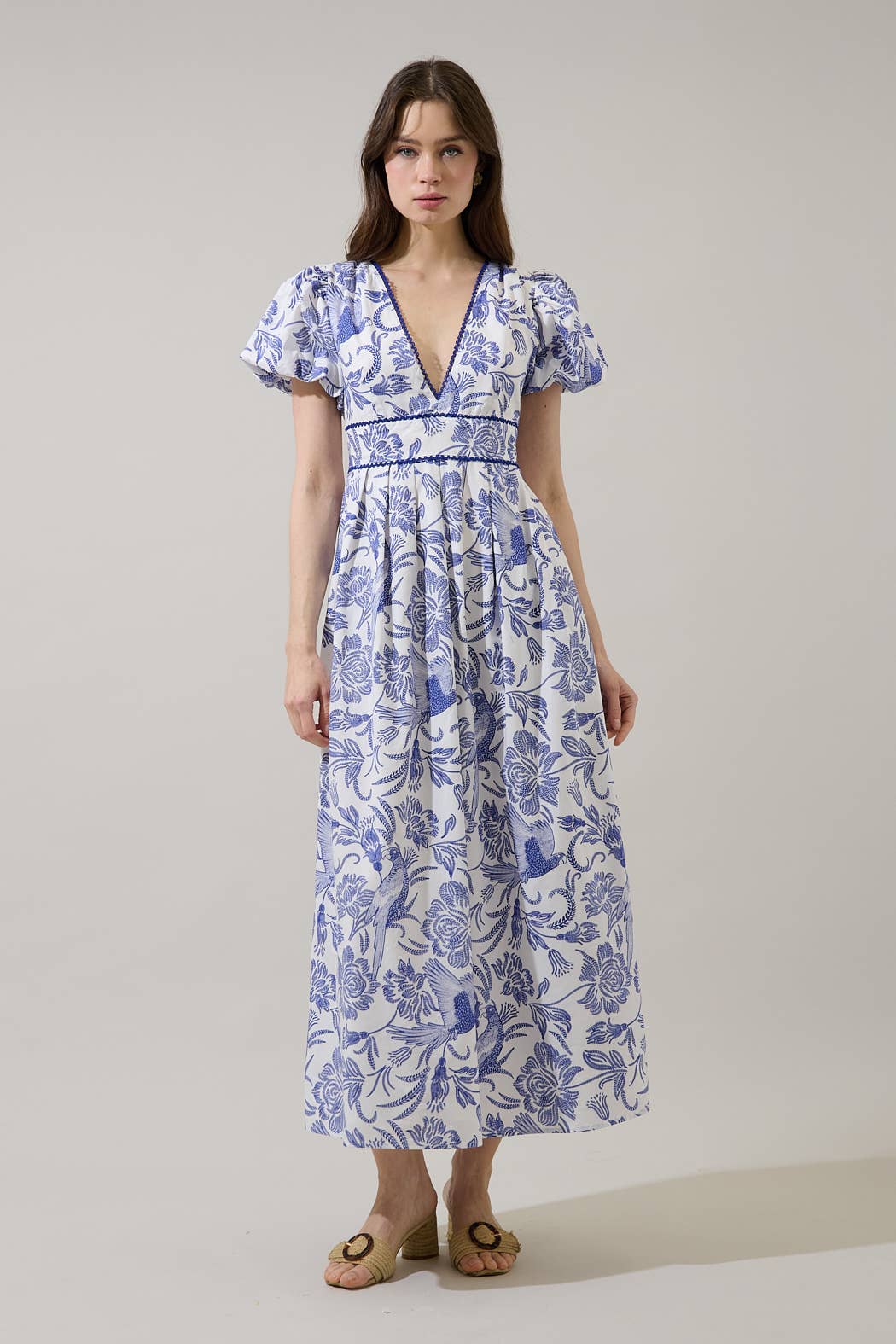 Blue Jaylene Pleated Maxi Dress Virda Floral