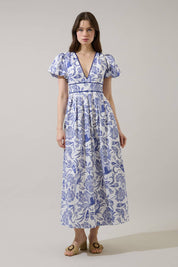 Blue Jaylene Pleated Maxi Dress Virda Floral