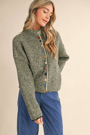 Striped Sweater Cardigan With Colorful Buttons