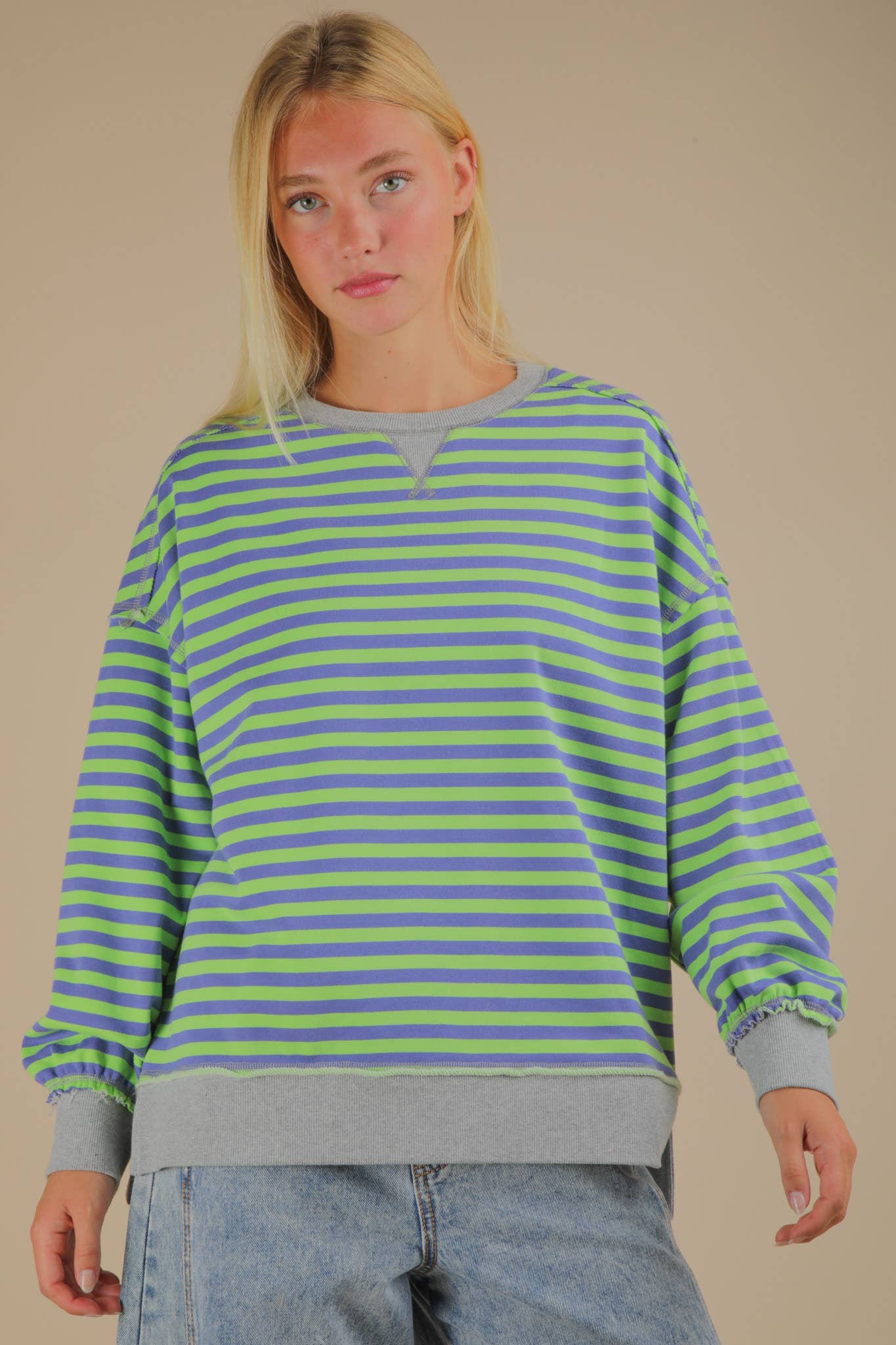 Green/Blue Striped Oversized top