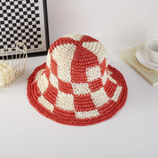 Red Woven Paper Straw Bucket Hat