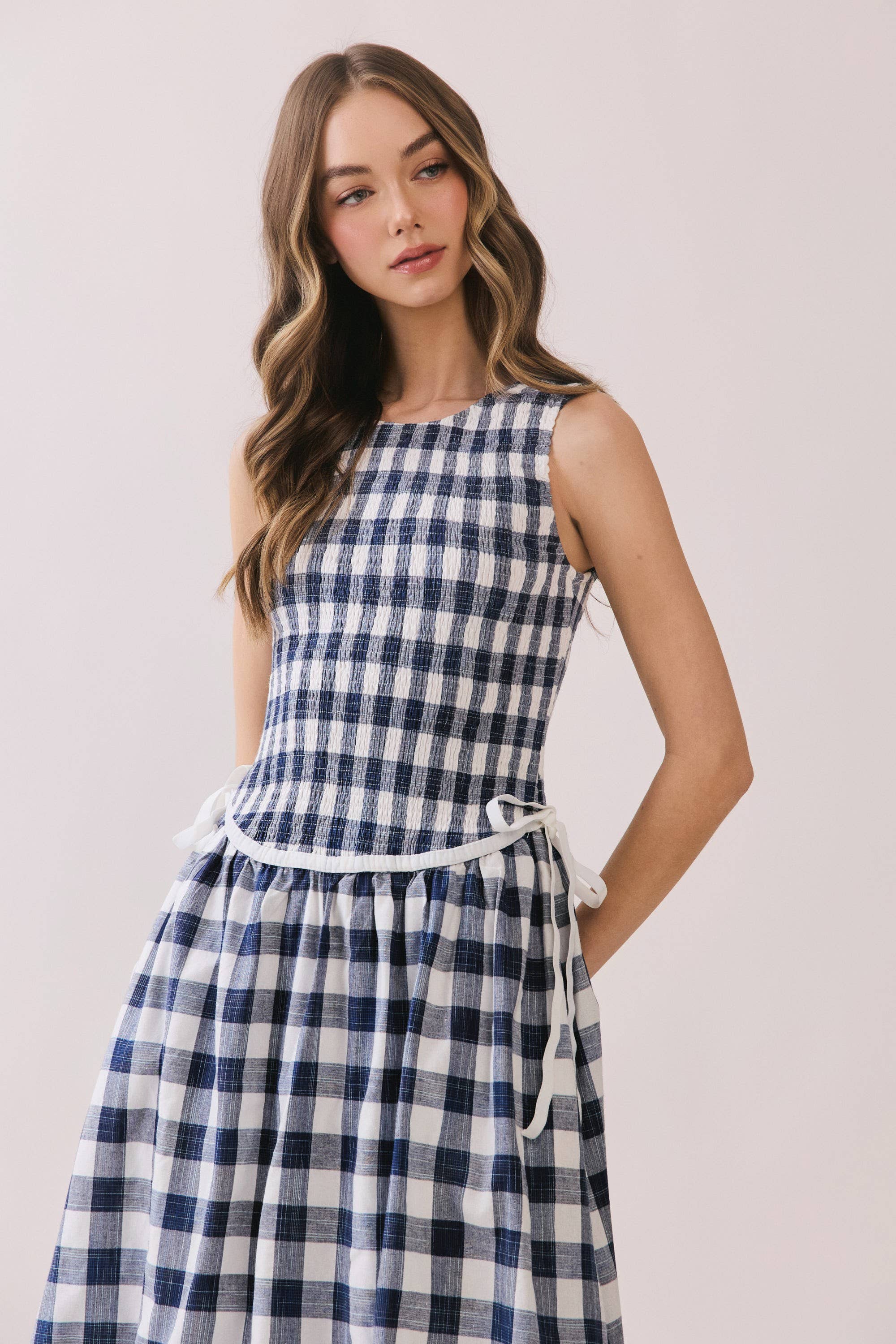 Gingham Sleeveless Midi Dress