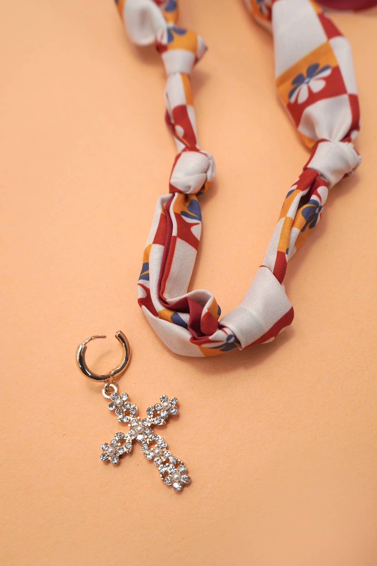 Pearl Cross Handcrafted Scarf Interchangeable Charm Necklace