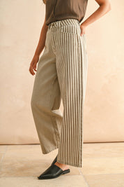 Brown Stripe Fabric Mixed Pants