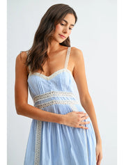 Blue Lace Trim Maxi Sundress