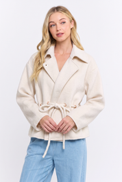 Wool Blend Belted Jacket — tie in waist to adjust fit and collared