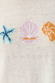 Cream Round Neck Sea Graphic Sweater