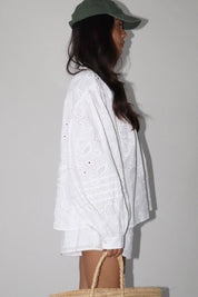 White Eyelet Cotton Long Sleeve Blouse — view 9