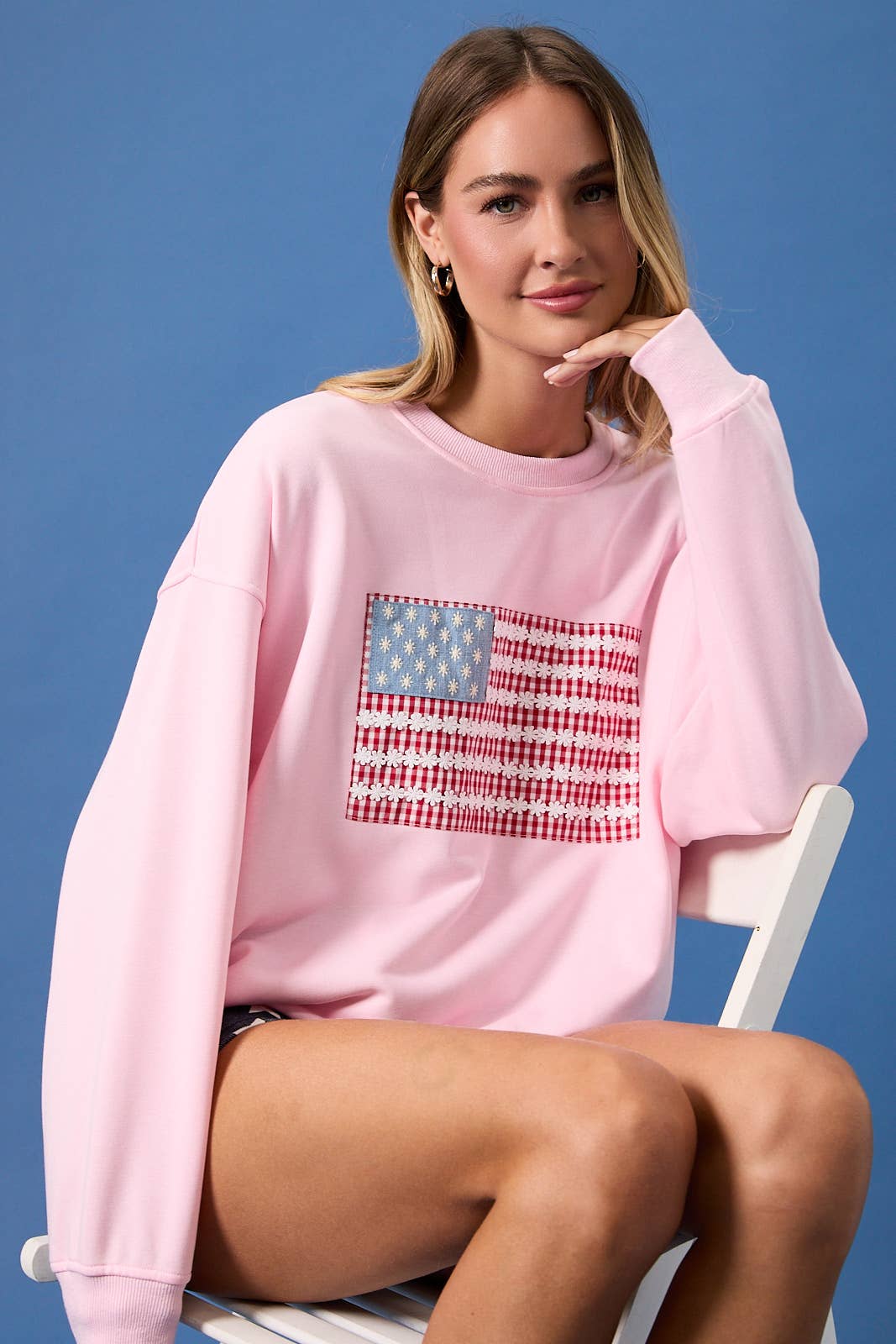 Pink Crewneck USA Flag Art Work