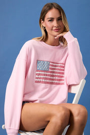 Pink Crewneck USA Flag Art Work