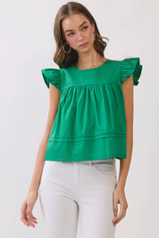 Green Ruffle Sleeve Babydoll Top