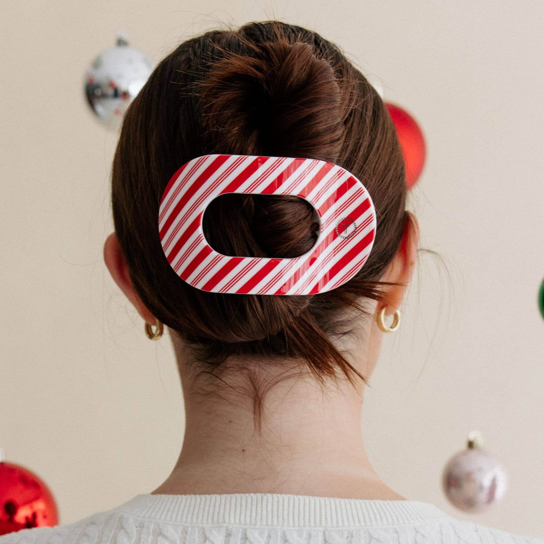 Candy Cane Large Round Flat Clip