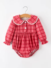 Red Plaid Peter Pan Collar Romper
