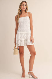 Floral Eyelet Drop Waist Mini Dress
