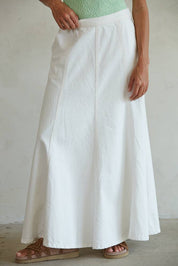 Cream Denim Maxi Flare Skirt