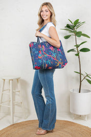 Navy Bird Quilted Tote Bag
