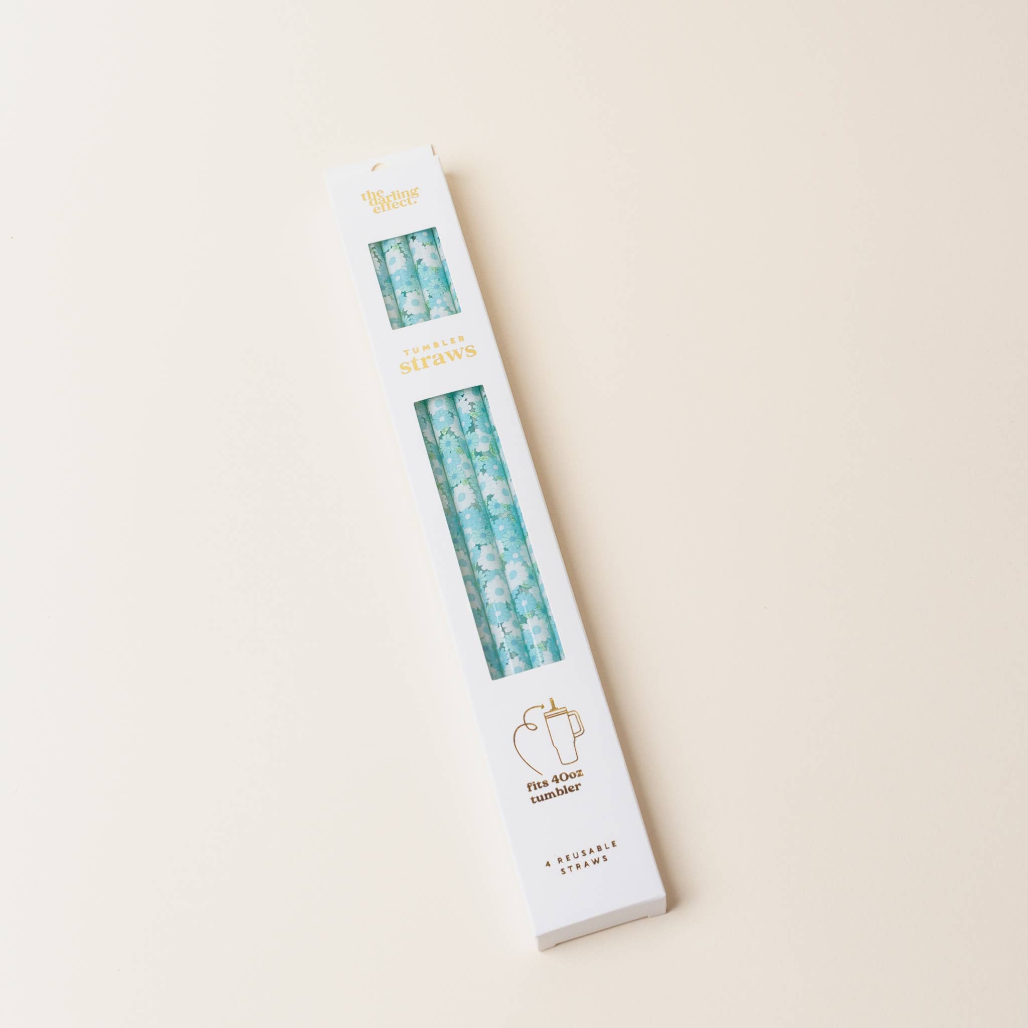 Aqua Floral Tumbler Straw Set