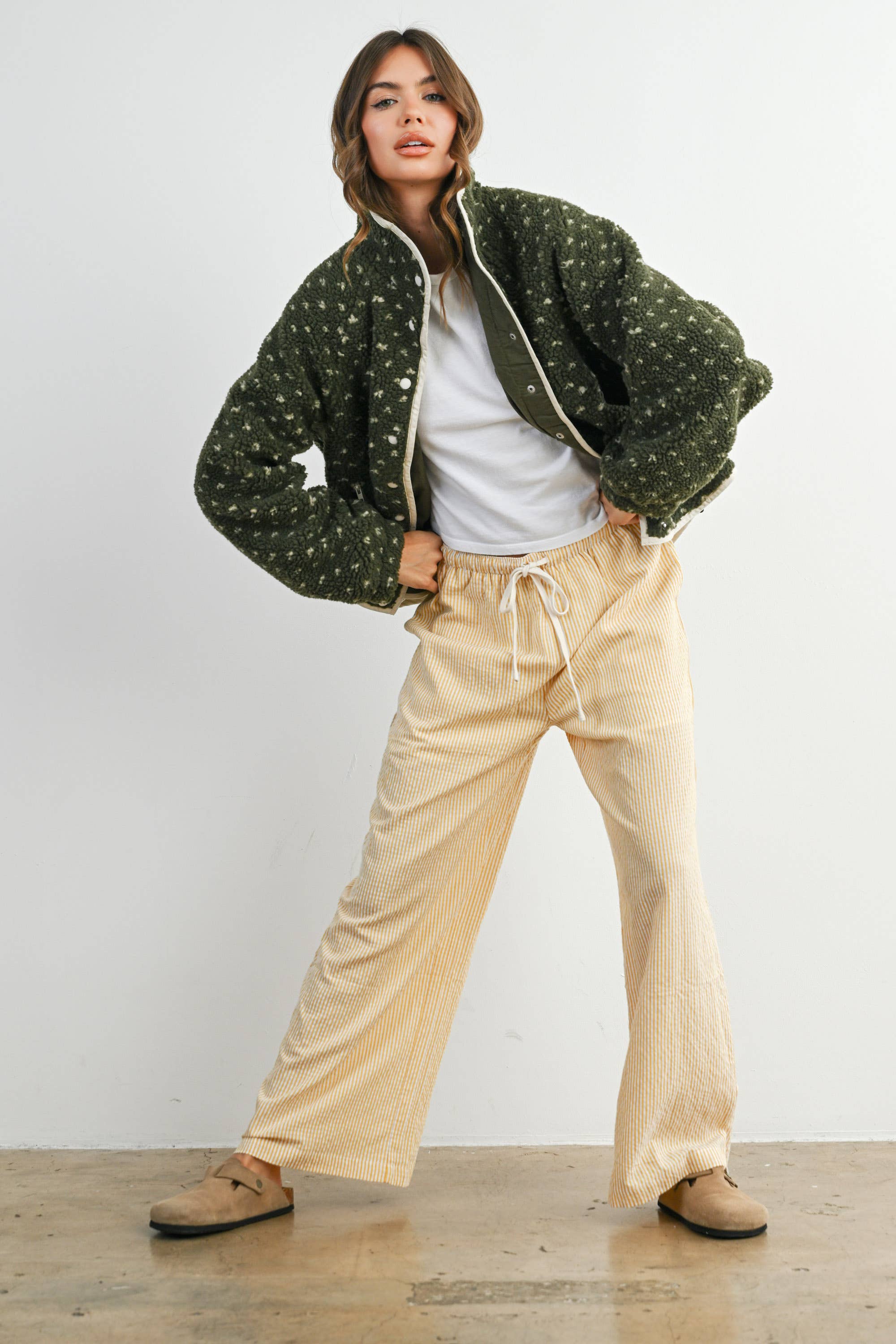 Olive Fleece Puffer Jacket