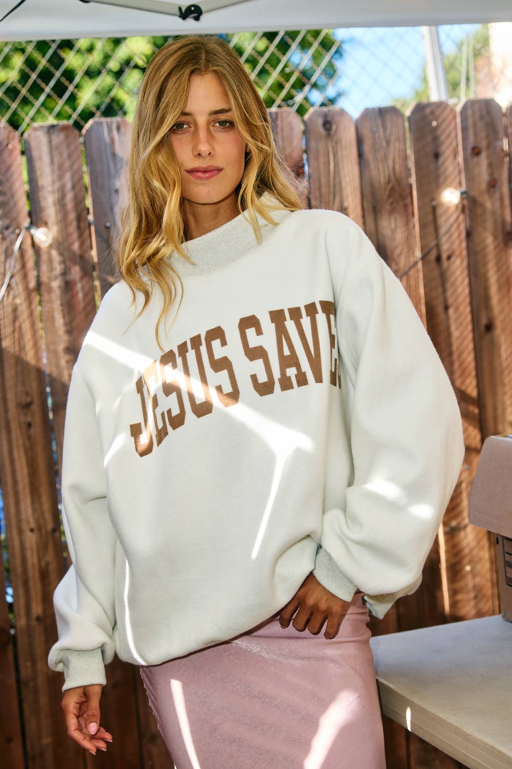 Gray Cross & Jesus Saves Mockneck