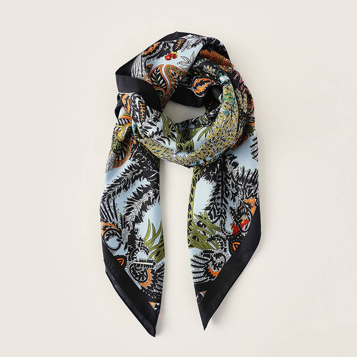Black Vintage French Print Scarf — color: black