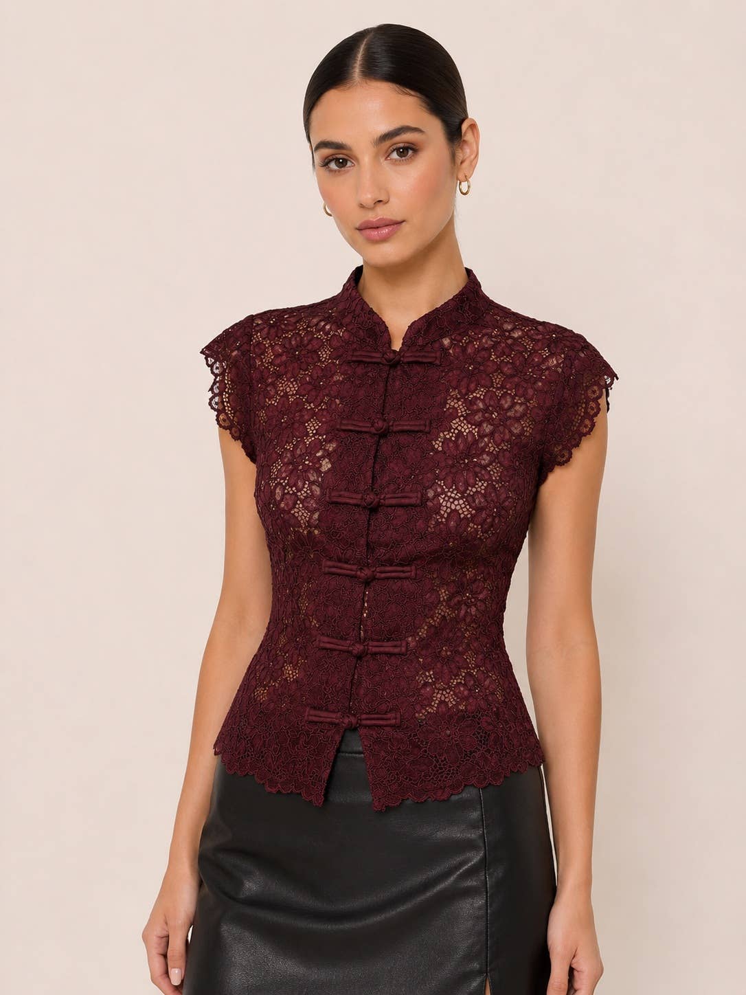 Red Lace Collar Vest — lace and button up