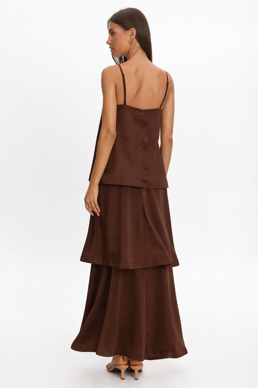 Brown Layered Flowy Maxi Dress