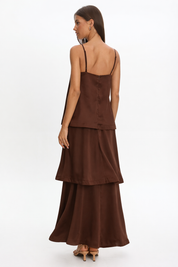 Brown Layered Flowy Maxi Dress